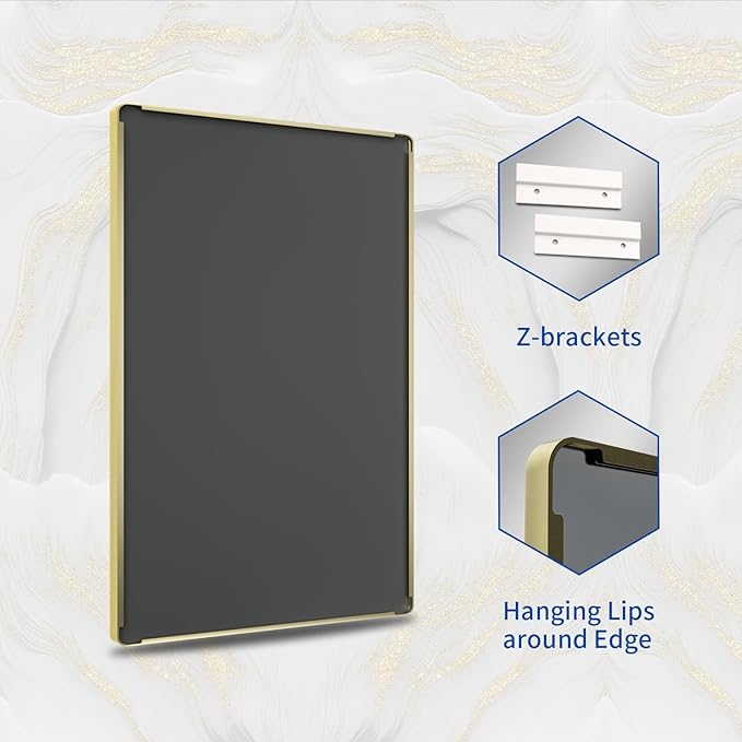 WEER Gold Bathroom Mirror, 48X30 Inch Brushed Gold Metal Frame Mirror, Rounded Rectangle Gold Bathroom Vanity Mirror for Wall, Tempered Glass, Anti-Rust, Hangs Horizontally or Vertically