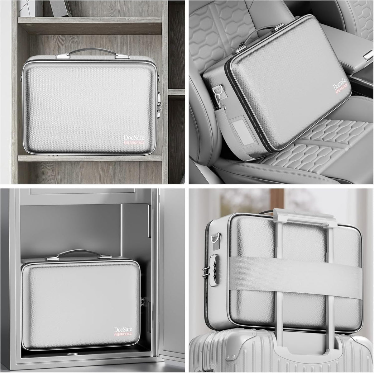 DocSafe Fireproof Document Box with Lock, Hard Case File Organizer with Accordion File Folder, Fireproof Water Resistant Safe Box Home Office Travel Storage for Important Documents Laptop Silver