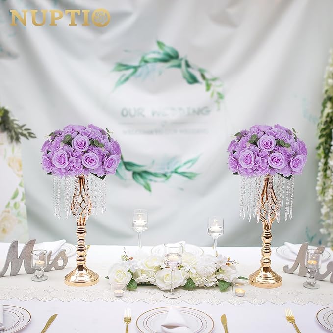 NUPTIO Flower Balls Flowers for Centerpieces: 10 Pcs 15.7 inch Diam Light Purple Artificial Rose Fake Flower Ball Arrangement Bouquet Wedding Centerpieces for Tables Wedding Centerpiece Decorations