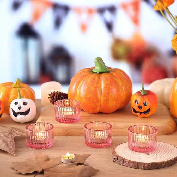 Pink Tealight Candle Holder Set of 12, Small Votive Candle Holders for Table Centerpiece,Glass Tea Light Candles Holder for Party&Home,Wedding Decor(2''Dia*1.4''H)