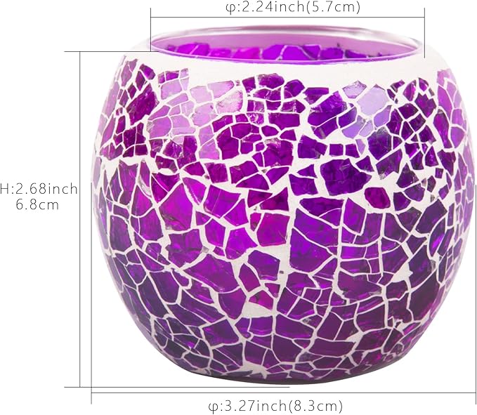 Rancco Glass Votive Candle Holder for Tealight, Romantic Mosaic Cracked Candle Holder, Candle Lamp Aromatherapy Candlescape Bowl for Valentine's Thanksgiving, Christmas Table Centerpiece, Party Decor