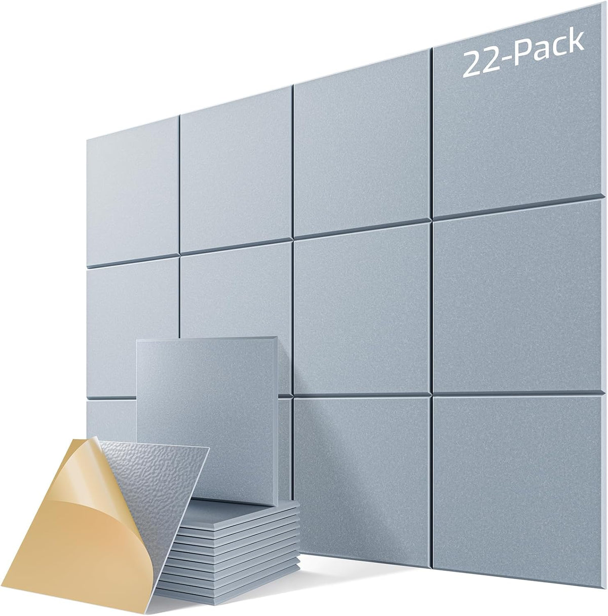 22 Pack Self-Adhesive Acoustic Panels, 12" X 12" X 0.4" High-Density Sound Proof Foam Panels for Walls, Soundproof Wall Panels for Home & Office (Smoke Gray)