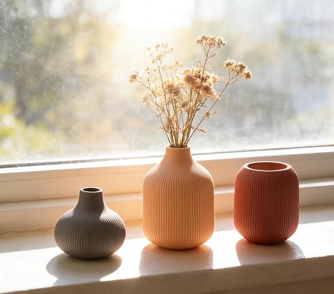 Modern Ceramic Vase Set 3 Small Flowers Decorative Vase Farmhouse Home Living Room Dining Table Room Desk Pottery