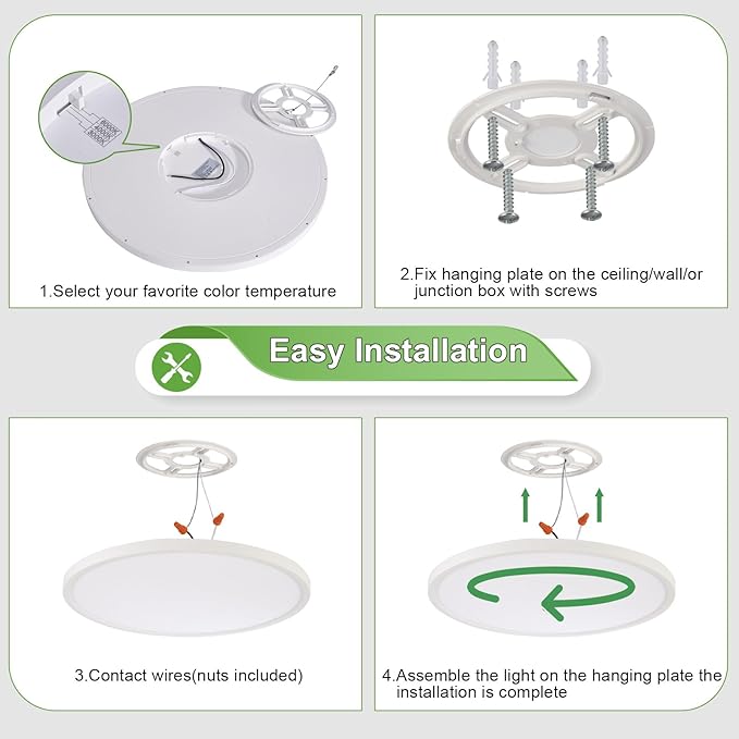 20 Inch Large LED Flush Mount Ceiling Light Fixture,45W,4600LM,3000K/4000K/6000K CCT Selectable,0.9 inch Super Slim Round Ceiling Light for Bedroom,Hallway,Kitchen (Dimmable White 1PK)