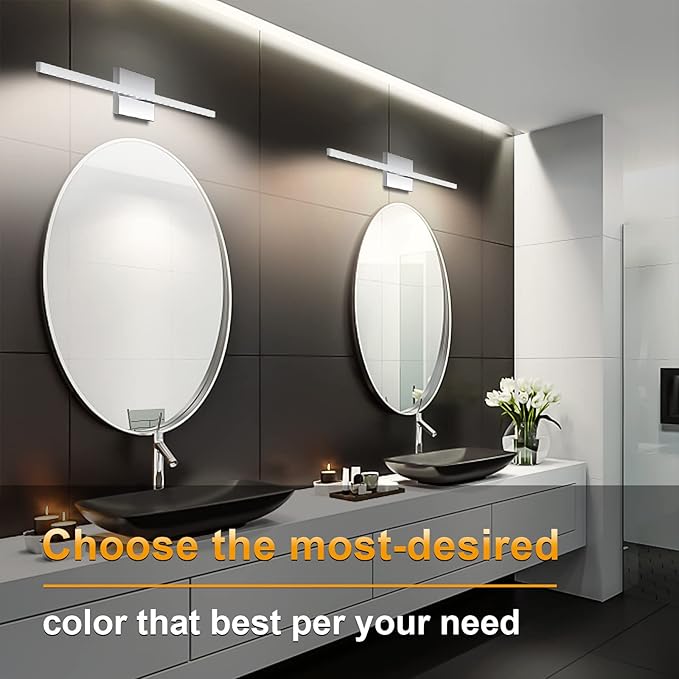 NIORSUN 15.7 inch Chrome Bathroom Vanity Light,12W 5CCT Dimmable LED Bathroom Lighting Fixtures Over Mirror, Modern Vanity Lights for Bathrooms Restroom Mirror- ETL Certified