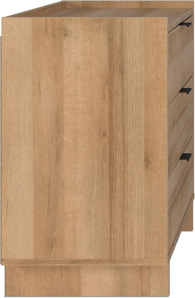 Prepac Simply Modern Nightstand Bedside Table, Natural Oak Nightstand for Bedroom, End Table with 3 Drawers 26.5" W x 26.75" H x 16" D