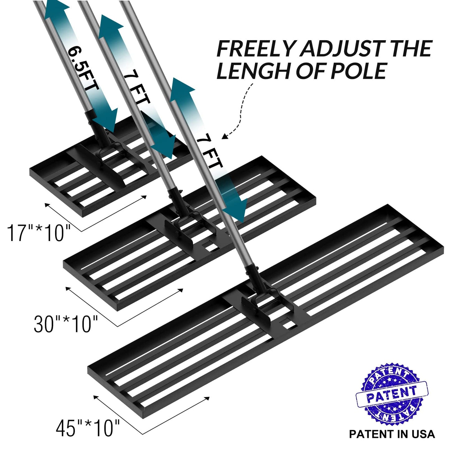 Walensee Lawn Leveling Rake, Levelawn Tool, Heavy Duty Effort Saving Lawn Level Tool, Steel Handle Lawn Leveler for Yard Garden Golf Course , Ease Level Soil Sand Dirt Surfaces, 7FT 45"x10"