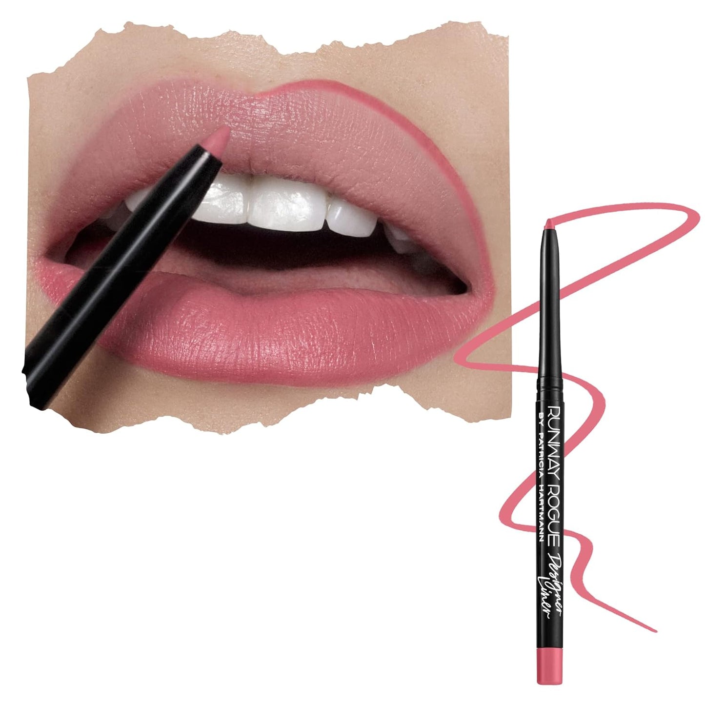 Runway Rogue Designer Liner Lip Pencil, Matte Blush-Pink Lip Liner Pencil and Lip Liner Sharpener, âItâs a Wrapâ