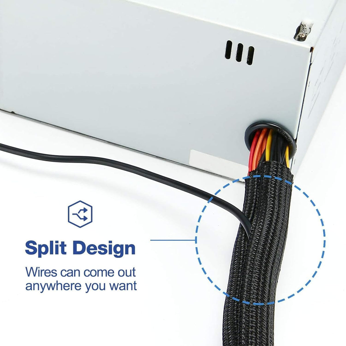 50ft – 1" Split Wire Loom Tubing Cable Sleeve – Braided Cord Protector for Power Cords, Audio Video Cables, USB, Automotive Wiring – Pet Chew Resistant, Flexible Wire Organizer – Black