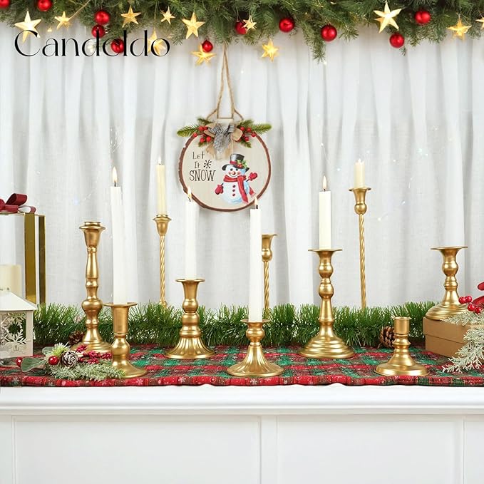 Candlestick Candle Holders Gold: Tall Taper Candles Stick Holder Wedding Decor Set of 10 Dinning Table Centerpiece Vintage Metal Candle Stand