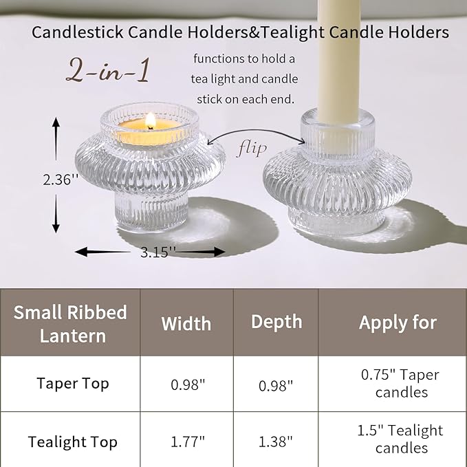 Glass Candlestick Holders -10Pcs Taper Candle Holders Clear Candle Sticks Holder Decor Ribbed Glass Votive Candle Holder for Table Centerpiece Wedding Christmas Dinner Party