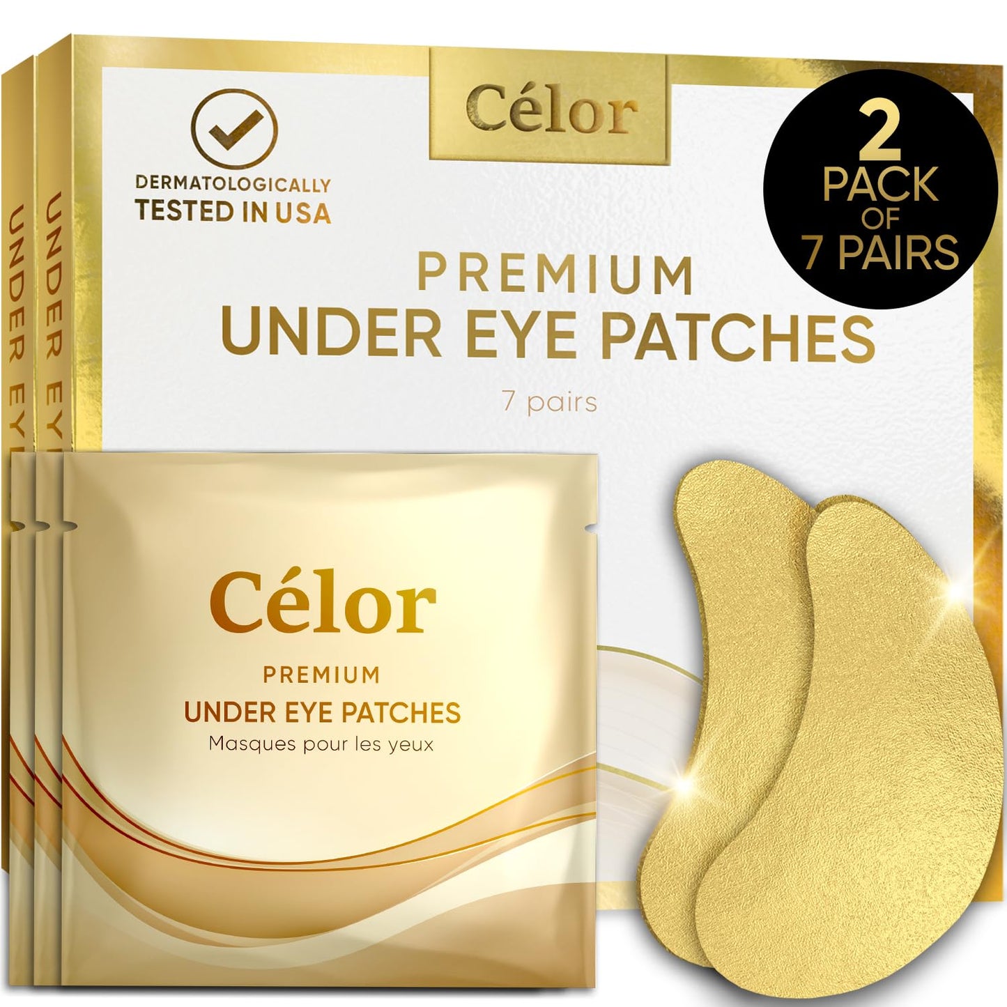 CÃLOR Under Eye Patches Premium - Golden Under Eye Mask Enriched with Hyaluronic Acid, Caffeine, Tea Tree & Collagen, Under Eye Patches for Puffy Eyes, Dark Circles and Puffiness (14 Pairs)