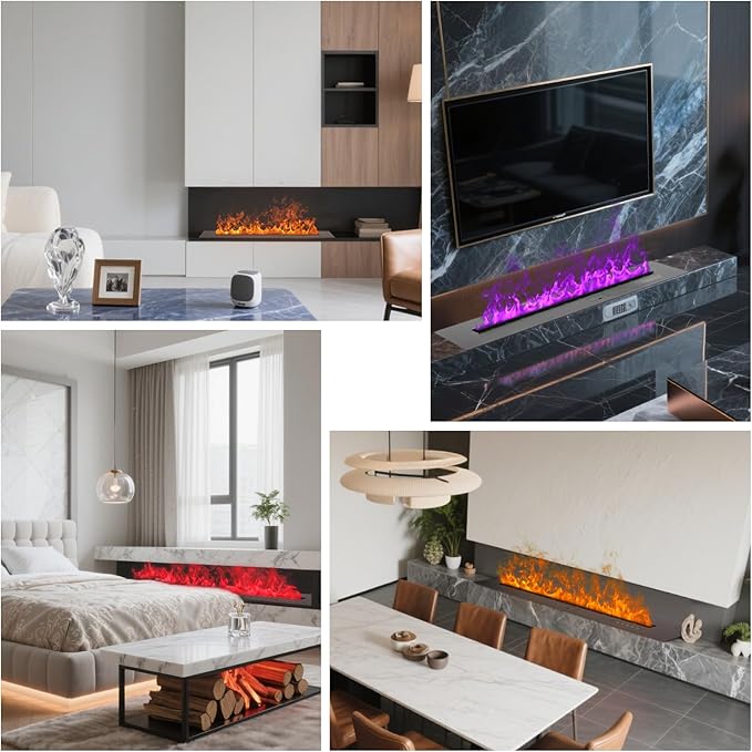 3D Water Vapor Fireplace Smart APP Electric Flame Decoration Steam Fireplace Humidifier for Office, Home, Hotel,Restaurant(Color,59")