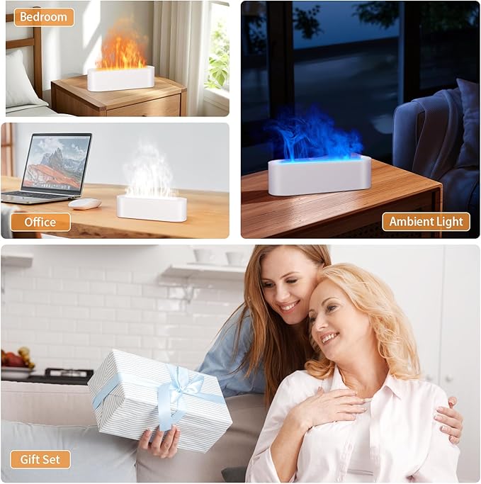 Essential Oil Diffuser, 180ml Flame Air Diffuser Humidifier, Ultrasonic Fireplace Aromatherapy Diffuser with 7-Color LED Light, 3 Timer, Auto-Off for Bedroom Home Room Decor & Gift