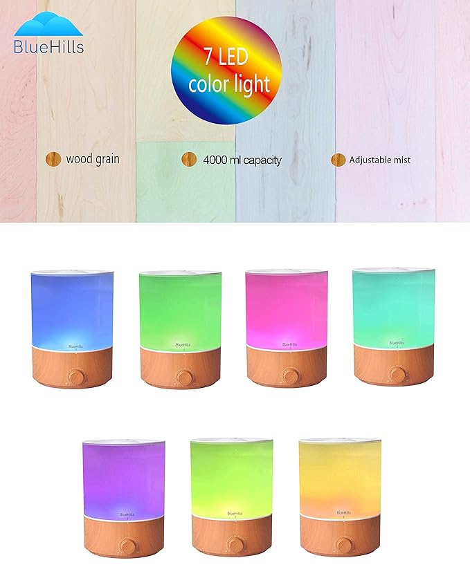 BlueHills Premium Set of Two Large 2500 ML and 4000 ML XL Essential Oil Diffusers Humidifier Combo for Large Room Home with Décor Cover LED Lights Great Gift – Value Pack of Wood Grain.