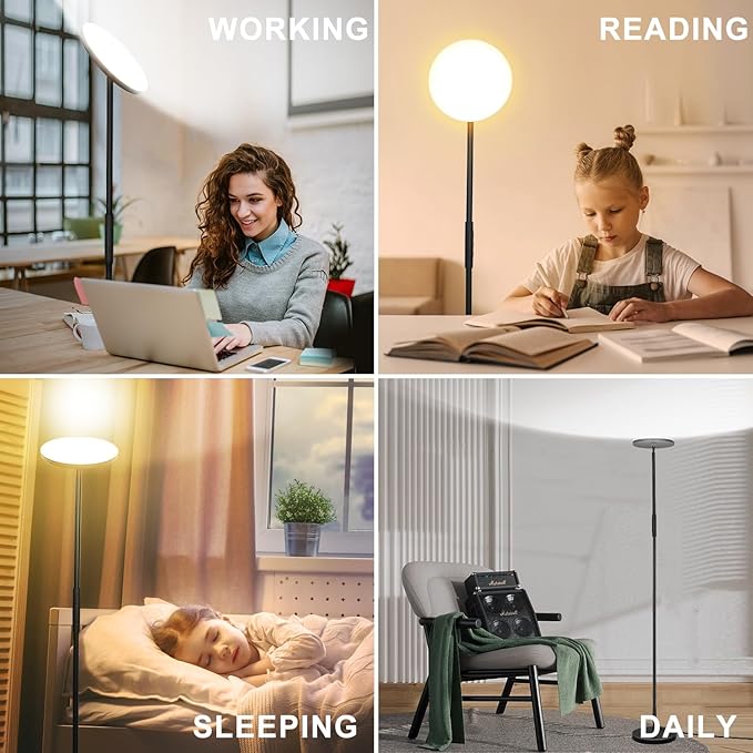 Upgraded Torchiere Floor Lamp,36W 3600LM Super Bright LED Floor Lamp for Living Room Bedroom Office, Dimmable Modern Standing Tall Lamp with Remote & Touch Control