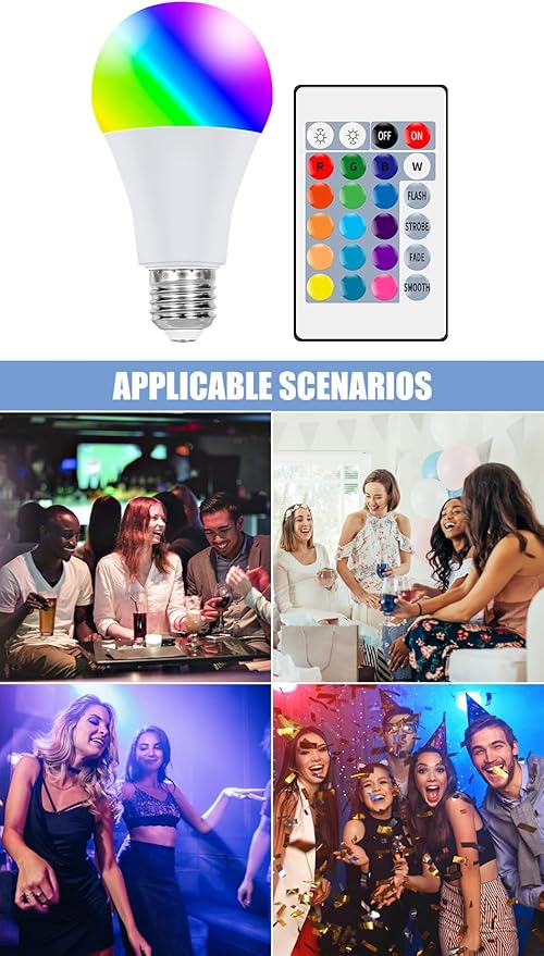 6Pack 10W RGB Light Bulb E27/E26 Timing Multifunction Spotlight 16Colors Changing Dimmable 85-265V Indoor Atmosphere Nightlight 110V Bar Counter KTV Party Festival Background Decorative With IR Remote