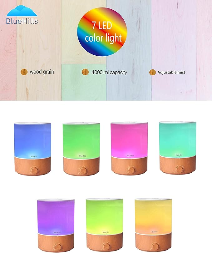 BlueHills Premium Set of Two Large 5000 ML XL and 4000 ML Essential Oil Diffusers Humidifier Combo for Large Room Home with Décor LED Lights Great Gift – Value Pack of White and Wood Grain