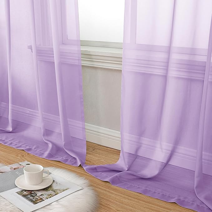 Aiyufeng Light Purple Sheer Curtain Panels Pair Sold 84 Inch Length, Light Filtering Window Curtain Drapes Treatment for Kitchen, Bedroom/Children Room, Voile Top Dual Rod Pocket, 40x84", Pack of 2