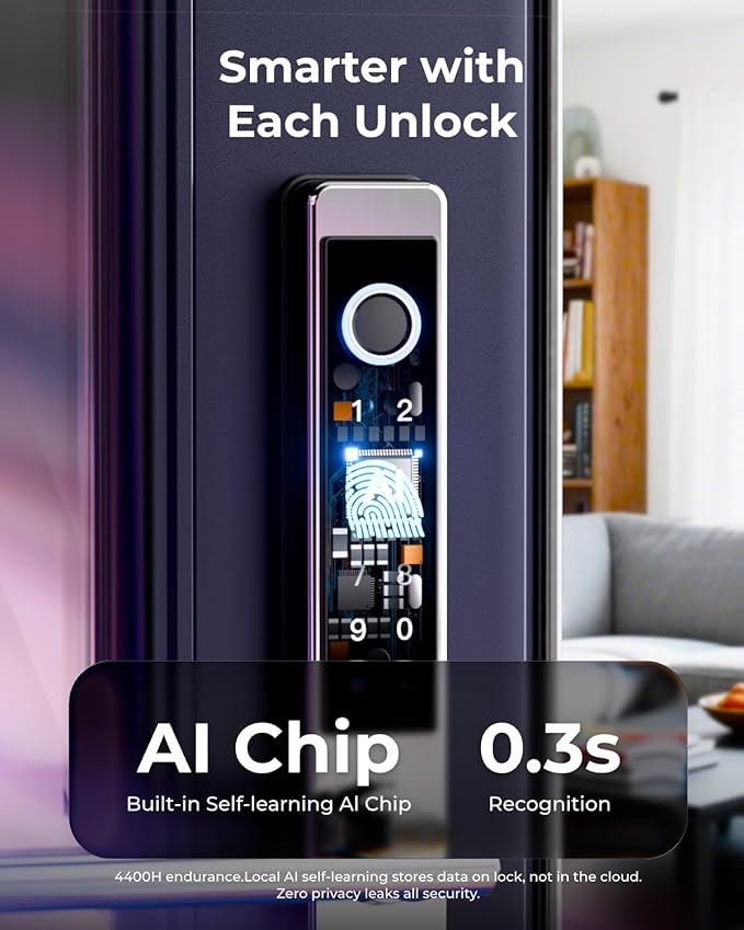 Electronic Smart Door Lock Fingerprint Door Lock with Keypad,Smart Lock for Front Door Children Proof IC Card, App Control & Mechanical Key