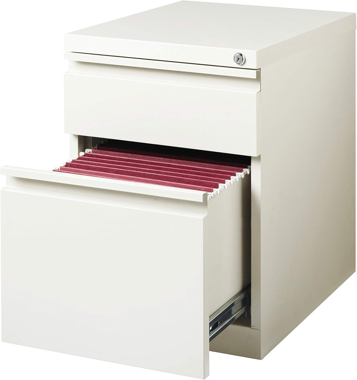 20 Inch Metal 2 Drawer Full Pull, for Home and Office, Holds Letter Width Hanging Folders, 20" Deep Box File Mobile Pedestal File, White