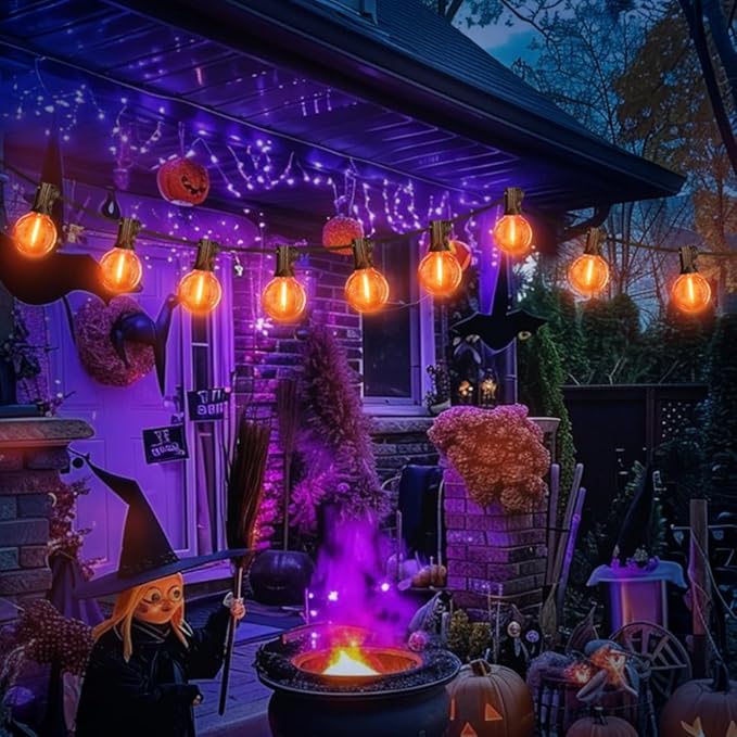 LAMPHOME 4-Pack Globe Outdoor Halloween String Lights, 26FT Patio Lights with 12+1 Edison Shatterproof Bulbs(1 Spare), Connectable Dimmable Orange Lights for Backyard Porch Halloween Decor