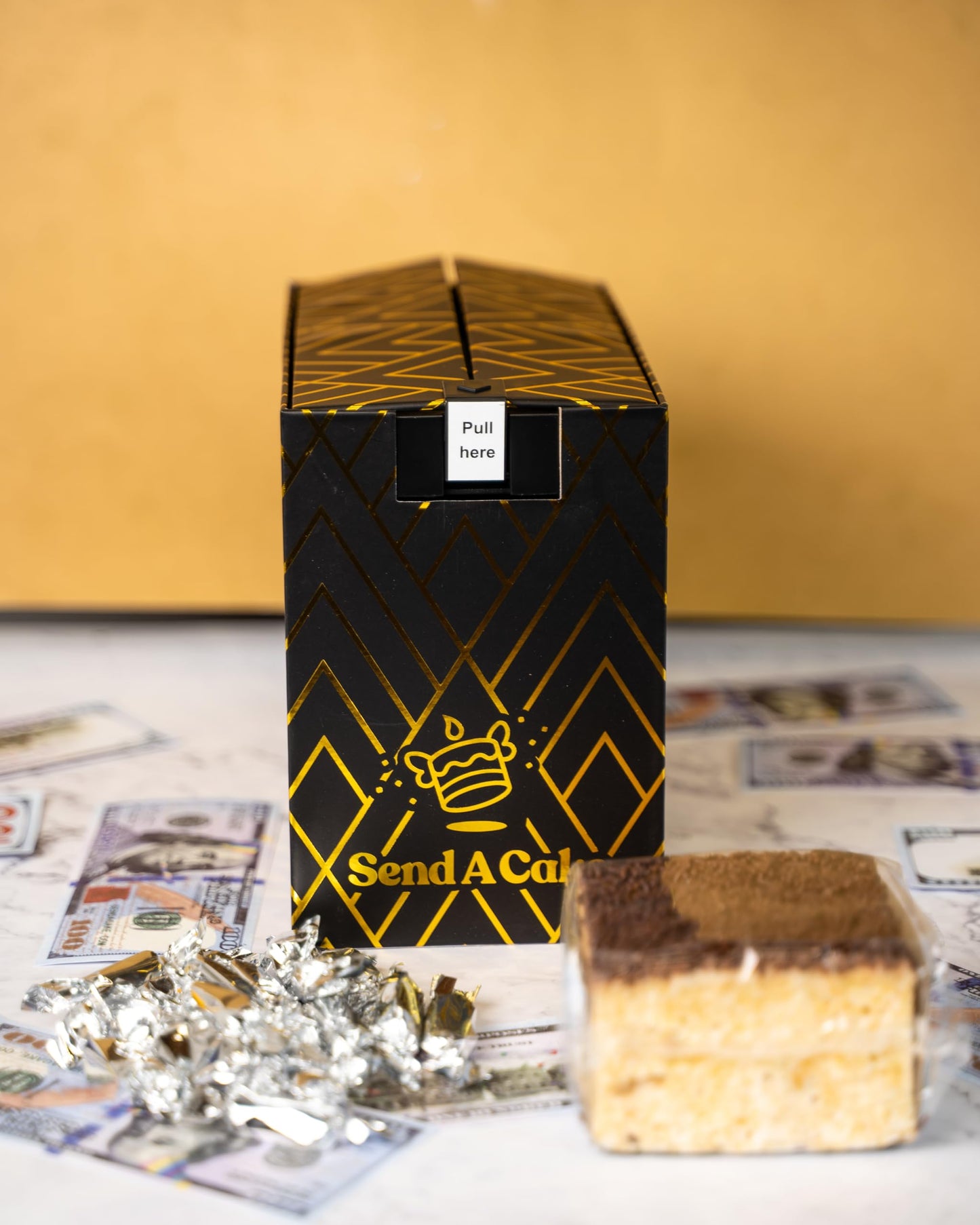 Luxe Billionaire Box featuring Shooting Birthday Bills. Ready to Gift, No Assembly Required with Music, Sweet Caramels & Delicious 3" Chocolate Sprinkle Crispy Cake for Delivery β Birthday Gift for Women, Men, Sister, Mom, Dad, Best Friend, Adults, Kids
