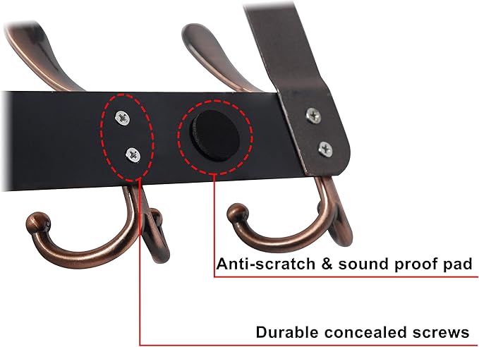 Dseap Over The Door Hook Hanger - Fits 1 3/8" to 1 3/4" Standard Doors | 5 Tri Hooks Heavy Duty Towel/Coat Rack | Door Organizer for Clothes, Jackets, Hats, Towels, Antique Copper, Pack of 2