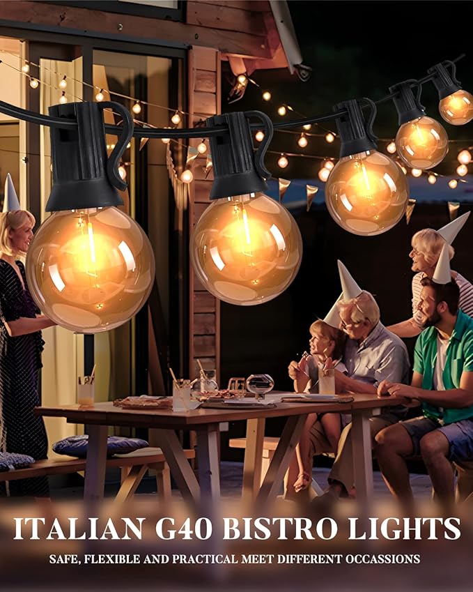 Lightdot 50FT Outdoor String Lights, LED Bistro String Lights with Shatterproof G40 Bulbs, 2700K Dimmable, Waterproof Hanging Lights for Porch, Party, Garden, Backyard, Balcony - ETL Listed