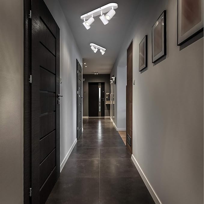 kitchen track lighting, ceiling light fixtures ceiling mount, picture lights for wall bedroom, LED spotlight indoor, Flexibly Rotatable Light Head for entryway hallway GU10 Bulb (White-4 Light)