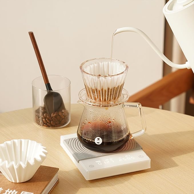 TIMEMORE Coffee Scale Basic 2.0 Electronic Espresso White Scale with Water Flow Rate and Timer Function, Free Switching of Ounce/kg Units, Digital Scale for Kitchen/Baking/Cooking