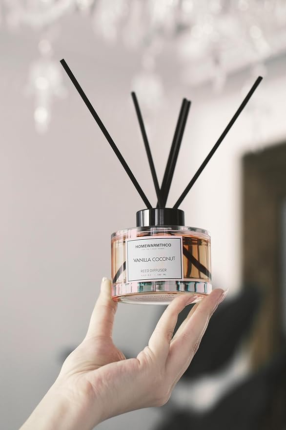 Vanilla Coconut Reed Diffuser Set - Luxury Fragrance Reed Diffusers for Home, Office & Bathroom Décor - Long Lasting Scent Sticks Diffuser with Non-Toxic Oils (5.63 oz)