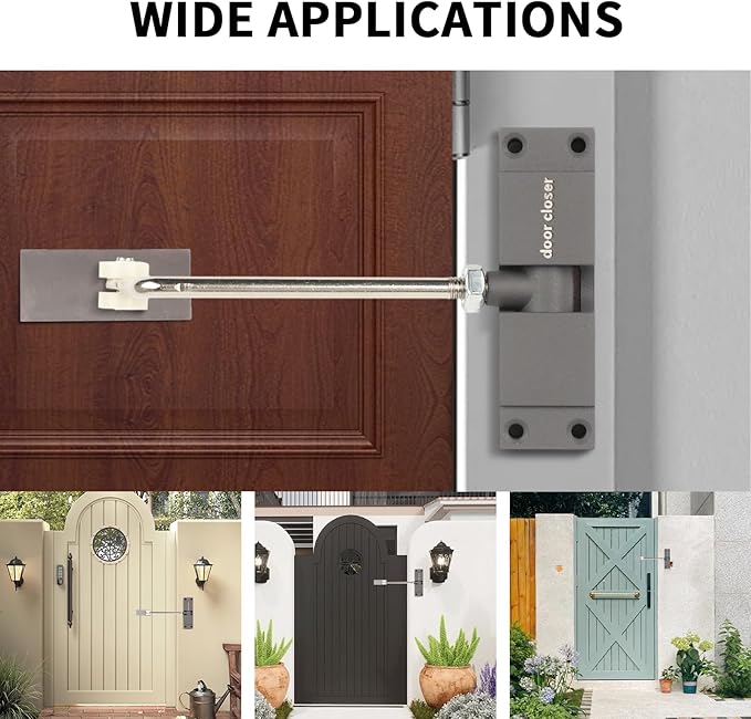 Automatic Door Closer, Safety Spring Door Closer Adjustable Self Closing Door Hinge Zinc Alloy Door Closers for Home, Up to 150Lb can be Pushed (Gray)