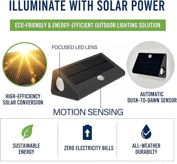6 Pack Motion Sensor Solar Step Lights, IP67 Waterproof Outdoor Stair Light, 3 Color Temp & Double-Sided Lighting,Outside Decor Light for Deck,Porch,Railing,Fence,Walkway, Yard,Wall,Patio