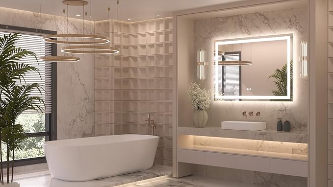 Keonjinn LED Mirror for Bathroom 40 x 30 Inch, Frontlit & Backlit Bathroom Vanity Mirror with 3 Color Lights, Lighted Bathroom Mirror with Anti-Fog, HD Tempered Glass, UL-Listed LED Driver, CRI90+