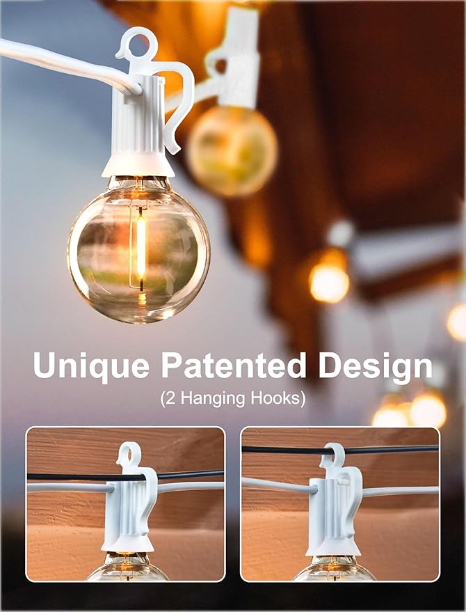 Brightown 25 Feet LED Outdoor String Lights with Shatterproof G40 Edison Bulbs, Connectable and Weatherproof Strand, Commercial Grade Patio Lights for Backyard Garden Patio Decorative, White