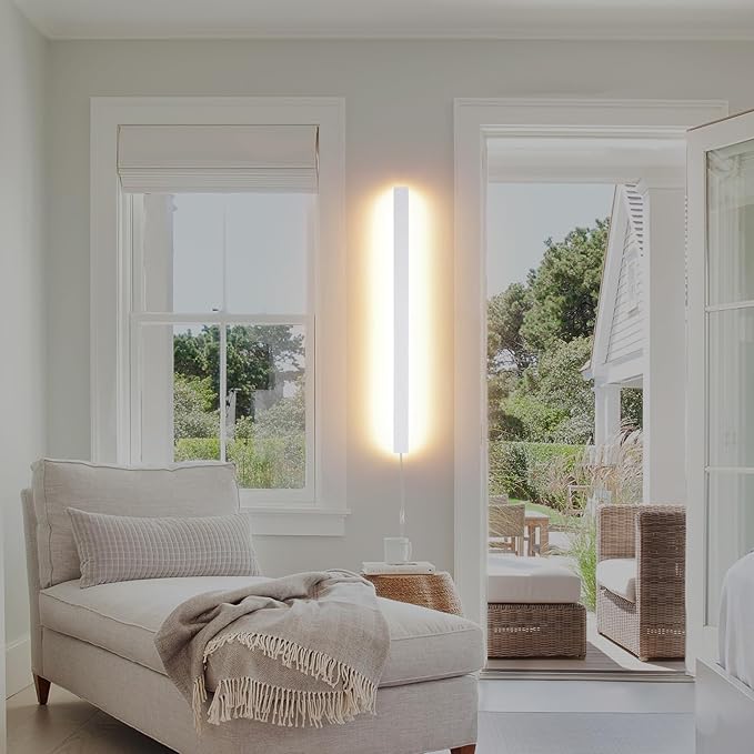 Modern Plug in Wall Lights, 31.4 inch Frosted White LED Long Wall Sconce, 16W Warm White 3000K Acrylic Indoor Wall lamp,with 59" Plug Cable for Bedroom, Living Room, Hallway