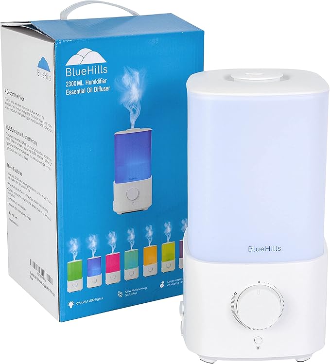BlueHills Premium Set of Two Large 2300 ML and 1000 ML XL Essential Oil Diffusers Humidifier Combo for Large Room Home with Décor LED Lights Great Gift – Value Pack of White.