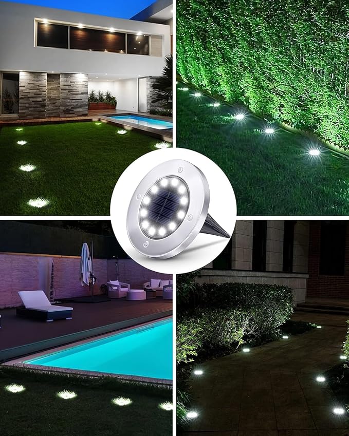 HOUSEOFLED Solar Ground Lights 12 Pack, Waterproof IP65 In-Ground Outdoor Landscape Lights, Warm White, for Pathway, Garden, Yard & Patio
