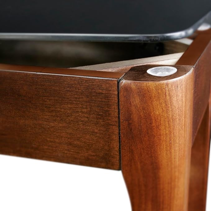 Leick Home 11105 Obsidian Glass Top Narrow Side Table with Shelf, Chestnut and Black Glass