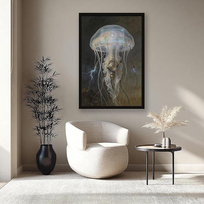 Framed Fantasy Wall Art for Living Room TV Wall Futuristic Tech Inspired Home Decor 16x24in