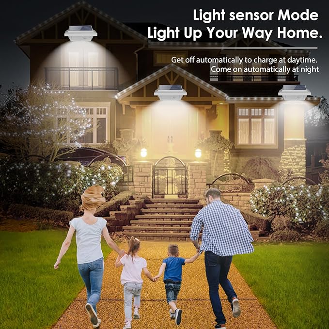 KEENZO Outdoor Solar Lights - Gutter Lights 4pcs,Solar-Powered LED Wall/Fence/Step/Deck Lights with 25 Cool White LED,Outdoor Waterproof Lighting for Garden,Patio,Backyard,Pathway and Eaves Wall