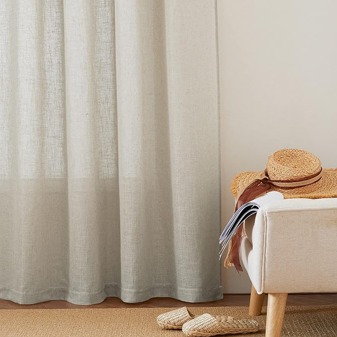 RYB HOME Angora Semi Sheer Curtains 95 inches Long, Light Filtering Half Privacy Window Curtains & Drapes for Office Dormitory High Traffic Area, W 34 x L 95 inches, 2 Panels Set