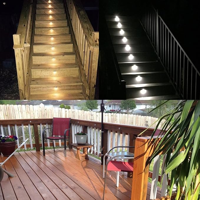 10 Pack LED Stair Lights Kit Low Voltage Deck Lights Waterproof IP65 Outdoor 1-2/5" Recessed Wood LED Deck Lighting Yard Garden Patio Step Landscape Pathway Decor Lamps, Cold White