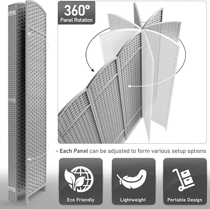 Sorbus 6 Panel Room Divider 6 ft. Tall - Privacy Screen, Extra Wide Double Hinged Panels, Mesh Hand-Woven Design, Partition Room Dividers and Folding Privacy Screens, Wall Divider for Room Separation