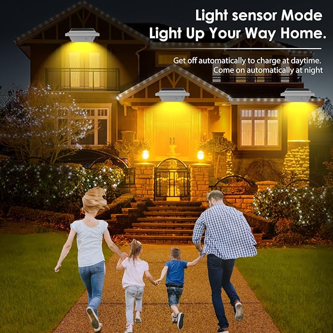 KEENZO Outdoor Solar Lights - Gutter Lights 6pcs, Solar-Powered LED Wall/Fence/Step/Deck Lights with 25 Warm White LED, Outdoor Waterproof Lighting for Garden, Patio, Backyard, Pathway and Eaves Wall