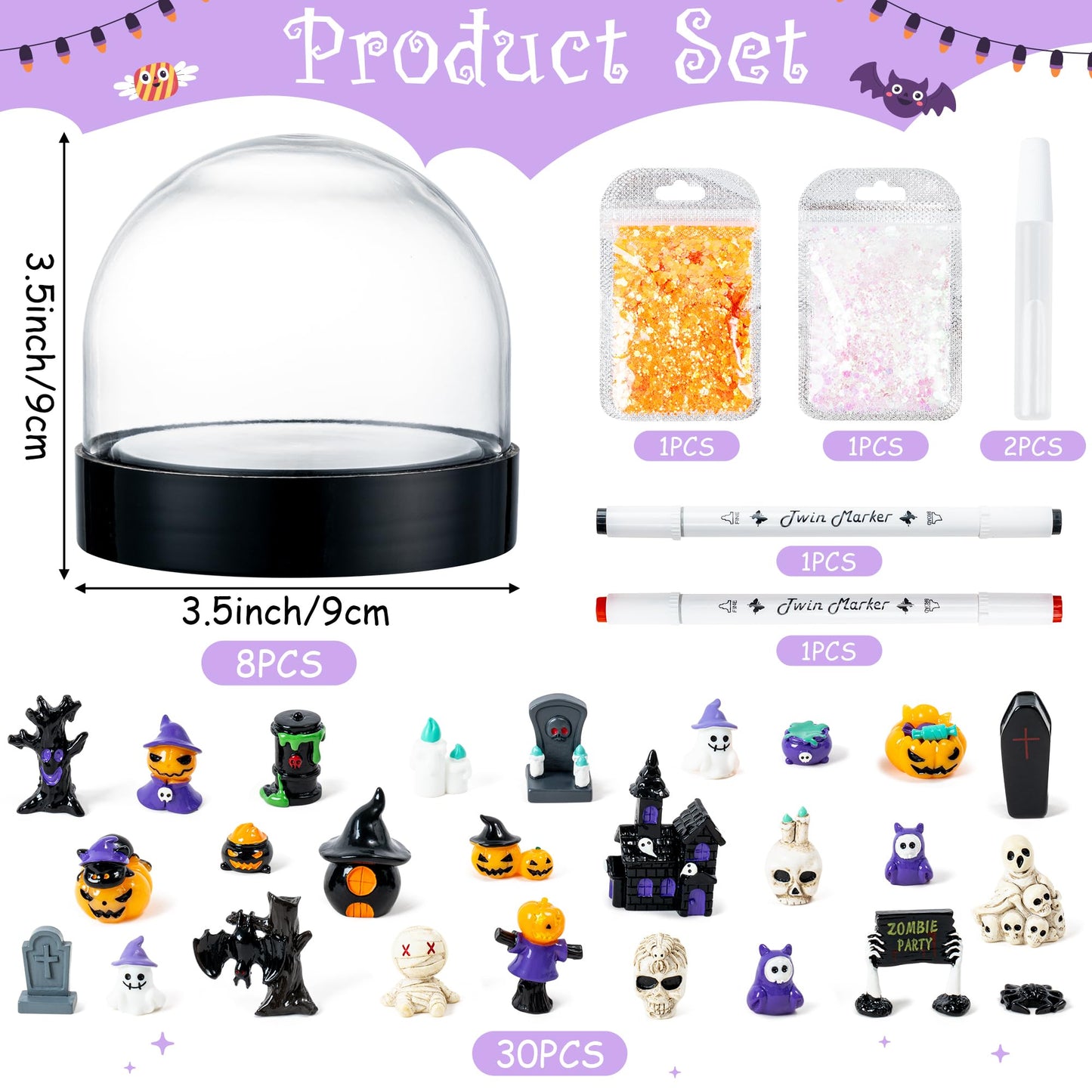 HoniedPepperino Halloween Snow Globe Craft Kit, 44Pcs DIY Pumpkin Water Globes Making Kits with Accessories, Make Your Own Halloween Cross Snow Globes Grave Ghost Party Favor Decor for Kids Boys Girls