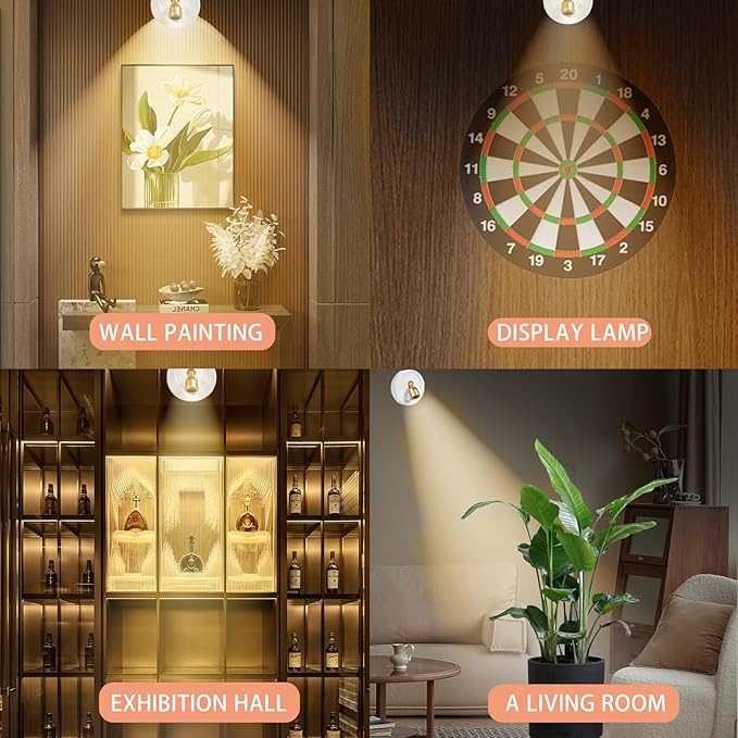2-Pack Wireless LED Spotlight, Rechargeable Picture Lights, Uplighting Indoor, Painting Light with Remote Dimmable and Timer, Plant Spot Lights for Wall Art Display Dartboard Painting Artwork