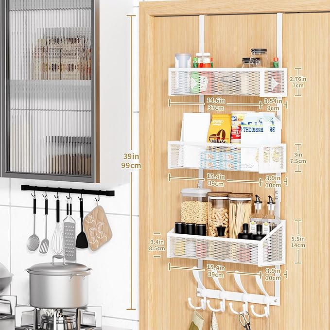 Over The Door Hooks Organizer, Coat Rack Over The Door Storage Hanger Towel Rack, Back of Door Storage Organizer for Bathroom,Bedroom,Kitchen,Office (White, 4-Tier)