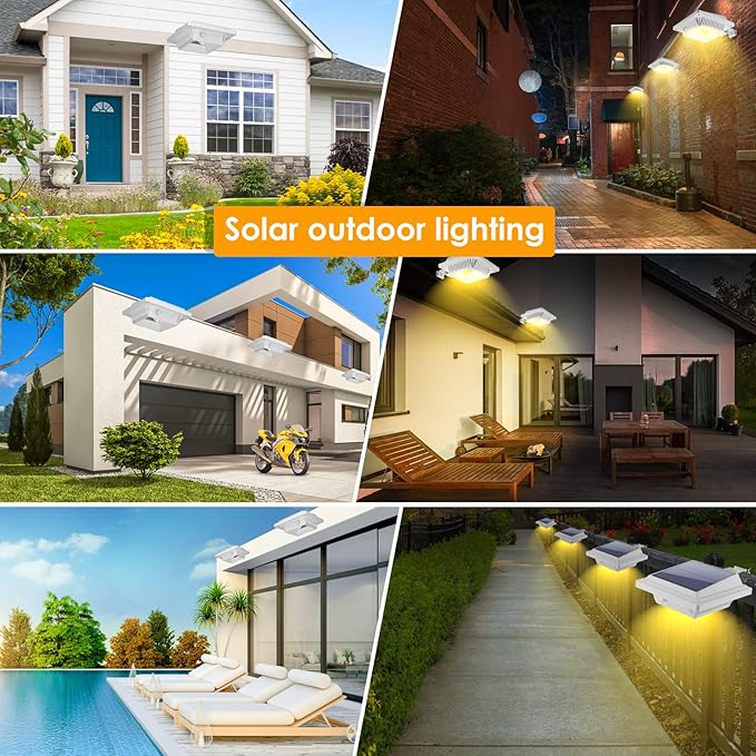 KEENZO Outdoor Solar Lights - Gutter Lights 4pcs, Solar-Powered LED Wall/Fence/Step/Deck Lights with 25 Warm White LED, Outdoor Waterproof Lighting for Garden, Patio, Backyard, Pathway and Eaves Wall